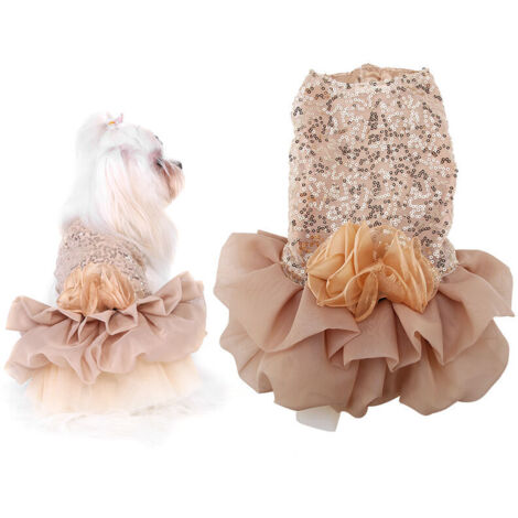 Robe d'été en tissu pour animaux de compagnie, petit chien, chiot, jupe à bulles de princesse à paillettes, Costume de mariage (or L)