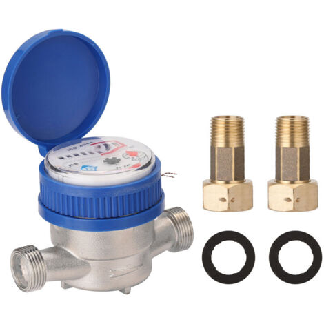Compteur d'Eau Froide 15 mm Plastique ABS Jardin Maison Débit d'Eau Compteur de Mesure avec Raccords en Laiton