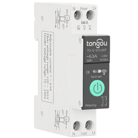 ‌Disjoncteur Intelligent WiFi TONGOU Tuya‌ - 1P 63A avec Comptage, Rail DIN, 3 Modes de Programmation, Protection Sécurité, Compatible Alexa et Assistant Google - Contrôle APP