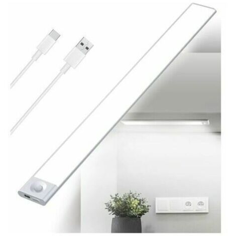 Réglette LED Cuisine Sous Meuble Rechargeable USB - 40 cm - 2500 mAh - Lampe Placard Détecteur de Mouvement - Barre LED Sans Fil Rechargeable - Lumière avec Capteur PIR à Pile pour Escalier Intérieur,