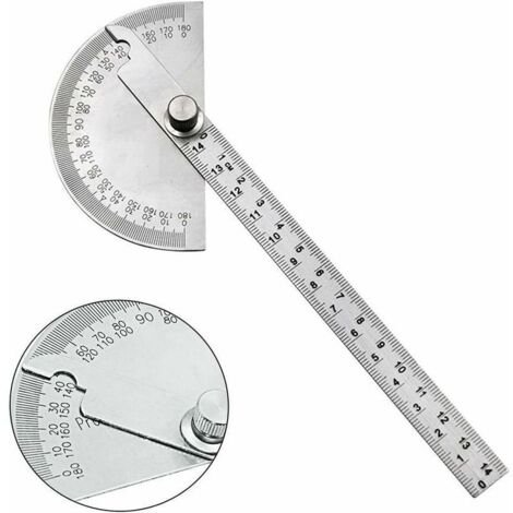 0-180 Degrés Rapporteur D'angle à Tête Ronde, Multifonctionnel En Acier Inoxydable Protractor Angle, Rapporteur D'angle tête Ronde Ingénieur Protractor pour Peinture Dessin (1/4)