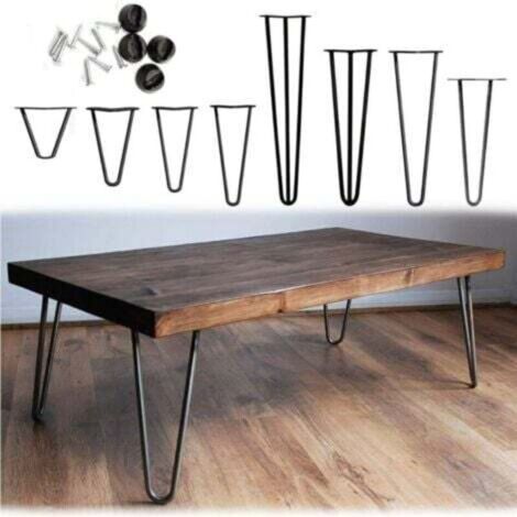 4pcs 10cm Pieds de meubles, ensemble de 4, pieds en épingle à cheveux Table remplaçable et pieds de la meuble à cheveux de table Cadre de table, avec protection de sol et vis disponibles à 10 cm