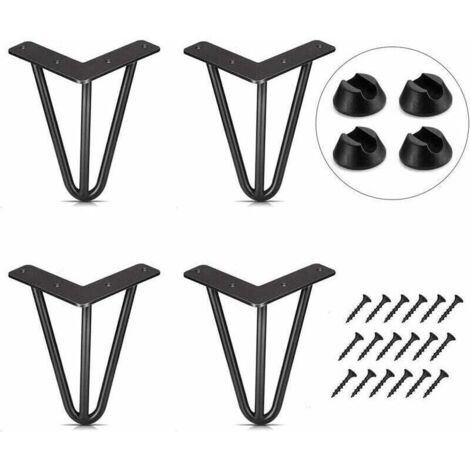 Lot de 4 Pied de Table 10cm Pied Meubles DIY pour Table à Manger Basse Bureau Noir + Protège Pieds et Vis (1/4)