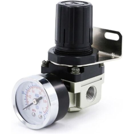 Régulateur de pression d'air, AR2000-02 G1 / 4 Compresseur à Commande Pneumatique avec Manomètre, 1/4" Soupape Jauge Réglable de Pression d'Air en Alliage d'aluminium avec Support