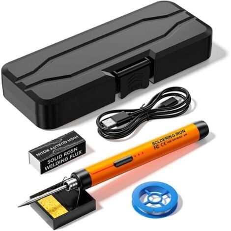 Kit de fer à souder sans fil - Fer à souder USB avec 3 températures réglables de 300 °C à 450 °C, support de fer à souder, fil à souder, pâte à souder