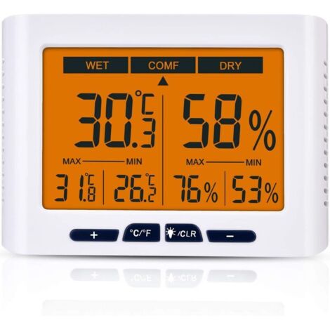 Hygromètre, indicateur de température et d'humidité de l'écran intérieur de 4,3 pouces, avec rétroéclairage de l'écran LCD, humidité de l'air intérieur et moniteur de température