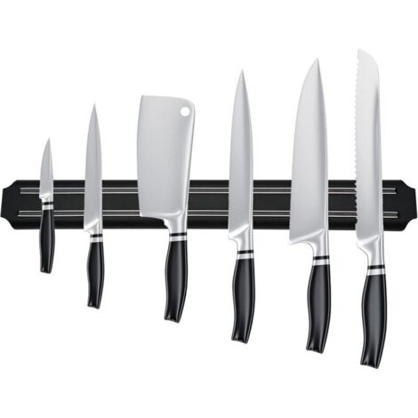 Porte couteau magnetique, barre aimantée porte couteaux, range couteaux cuisine magnétique en acier inoxydable noir porte barre à couteaux aimantée pour cuisine (38 cm)-
