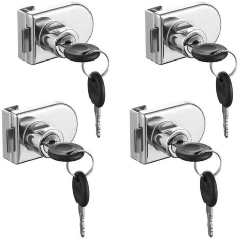 Pack de 4 verrous de sécurité pour vitrine en verre – Alliage de zinc – Épaisseur verre 0,2 à 0,3 pouce – Installation sans perçage