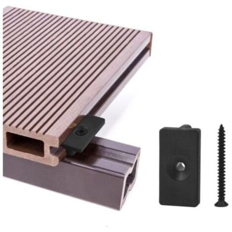 Clips de terrasse composites 100 pièces - attaches cachées de 6 mm / fixations en plastique pour terrasse, clip de fixation pour planche avec vis noires (100 pièces, fixations en T pour terrass