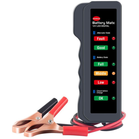 Testeur d'alternateur de batterie de voiture 12V LED analyseur de charge d'alternateur d'état de batterie numérique avec clip en cuivre LED pour moto de voiture