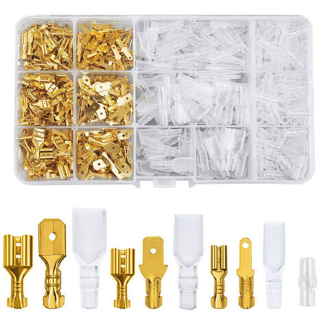 600 Pcs Cosses à Sertir en Laiton, 2.8/4.8/6.3mm Cosse Electrique avec Isolation Manche Mâle Femelle Spade Connecteurs de Fils Crimp Terminal pour Automobile Bateau Moto Voiture