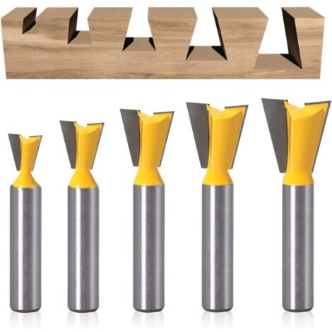 5 Pcs Dovetail Router Cutter, Tungsten Carbide Surface Router Bit 8mm, Router Bit 1/4" 1/2" 3/8" 5/8" 3/4" for Woodworking