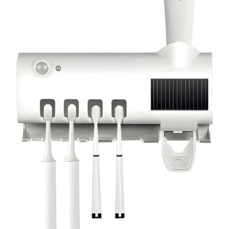 Stérilisateur de brosse à dents intelligent, porte-brosse à dents domestique avec distributeur de dentifrice, facile à installer, blanc (1/4)