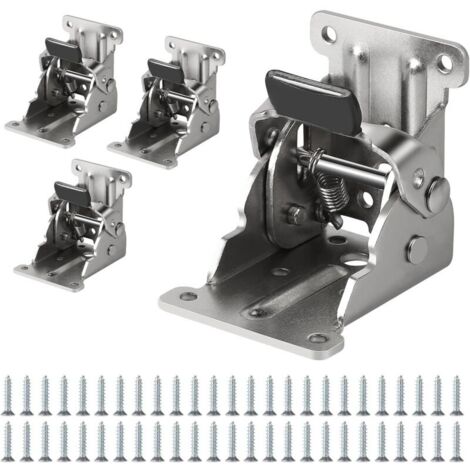 Pied de Table Pliable Charnière 90° - Lot de 4 Charnières Autobloquantes 69x63x54mm, Ferrures de Table Pliable à Verrouillage, Capacité de Charge 80kg