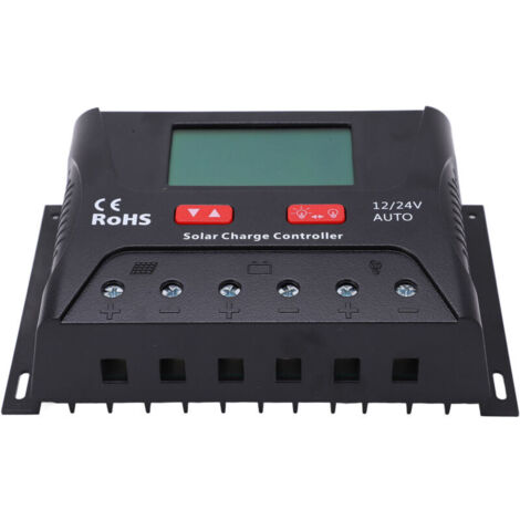 Contrôleur de charge solaire PWM avec affichage LED, port USB, 30 A, 12 V/24 V pour batterie
