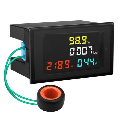 Ampèremètre voltmètre numérique multifonction AC 80-300V Ecran couleur LCD avec transformateur de courant 100A D69-2049 Ampèremètre voltmètre numérique