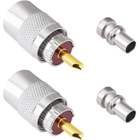 PL259 Lot de 2 connecteurs coaxiaux UHF males à souder avec réducteurs 50 Ohm pour RG58, RG59, RG8, RG8x, RG213, RG142, LMR195, LMR400, cable coaxial, antenne radio amateur (1/4)