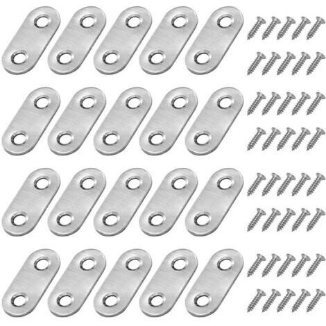 Equerre de Fixation Plats Droits Support en Droit Plat Metalliques Equerres avec Vis pour Bois Meubles Placard Réparation Support Argent 20 Pièces