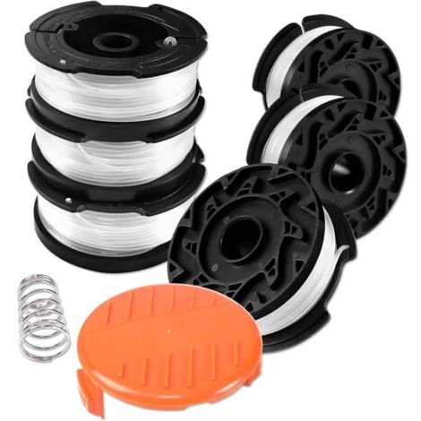 Bobine Fil Coupe Bordure pour Black et Decker Coupe-Bordures, 6 Bobine de Fil Debroussailleuse avec 2Couvercle de Bobine et 2 Ressort