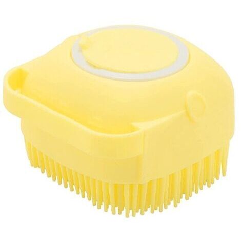 Brosse de bain pour animaux de compagnie, en silicone, 8.8x8x5.7 cm, distributeur de shampoing, massage de la peau, épilation, jaune (1/5)