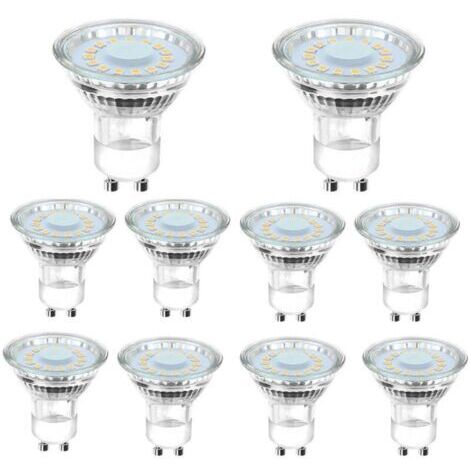 10 ampoules LED GU10 équivalentes à une ampoule halogène de 50 W, 4 W, éclairage blanc lumière du jour 6500 K, faisceau coudé à 120°.