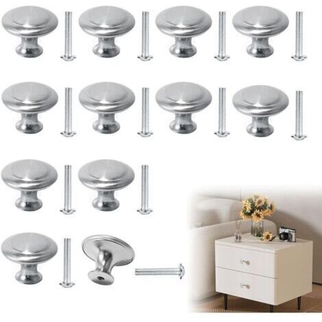 Lot de 12 boutons de tiroir ronds en acier inoxydable pour armoires, cuisine, meubles (1/5)