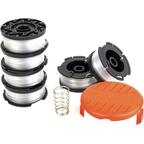 Fil Coupe pour Coupes-Bordures Compatible avec Black et Decker AF-100, Bobine de Rechange, 6 Bobines de Remplacement avec 1 Couvercle de Bobine et 1 Ressort