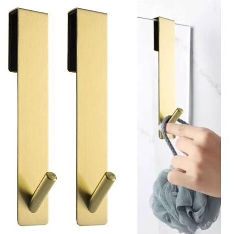 2 Pièces Crochet Douche, Crochet Porte Serviette sans perçage, Crochets de porte pour portes de douche en verre sans cadre, adapter 6-12 mm d'épaisseur (Or) (1/5)