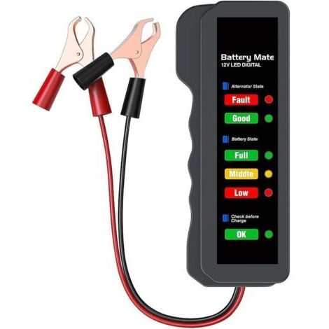 1 Pièce Testeur de batterie de voiture 12V,testeur d'alternateur automobile,vérificateur de batterie,analyseur pour vérifier l'alternateur et le système de charge de la batterie,indication LED (1/5)