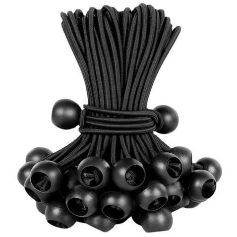 25 tendeurs de bâche avec boule,pour bannières, , bâches, pavillons, tentes - sangles d'expansion, support de bâche, tendeurs en caoutchouc (noir)