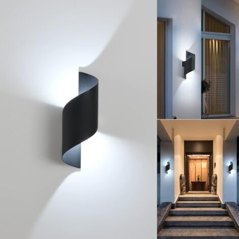 LED Applique Murale intérieur/Extérieur,10W 6000K Blanc Froid Lampe Murale,Moderne Up Down Luminaire,Éclairage Mural Etanche IP65,Spirale Métal Appliques Murales pour Bar,Chambre à Coucher,Noir [Class
