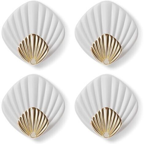 Crochet Adhésif Mural en forme de coquillage, HP004-W Crochet Autocollant Moderne pour Salle de Bain et Cuisine, Patere porte manteau, Crocher adhesif pour mur, Lot de 4, Blanc (1/5)