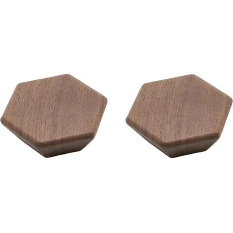 Lot de 2 boutons de tiroir hexagonaux en bois de noyer, 60 mm avec vis – Quincaillerie de poignée de porte en bois naturel – Poignées de meubles d'armoire, d'armoire, de placard et de tiroir, (1/5)