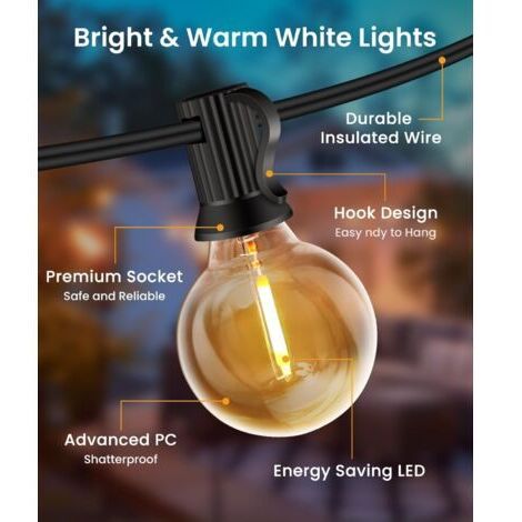 Guirlande Lumineuse Exterieure 10M/20M/30M, 20+2 G40 Ampoules,Incassable,Étanche, Guirlande Guinguette LED Connectable, Blanc Chaud,Plug&Play,pour Intérieur Jardin Balcon Maison Mariage Fête [Classe é (1/5)