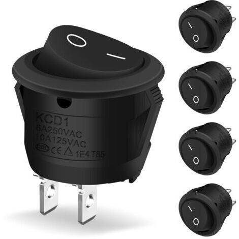 5 Pièces Interrupteur 12 V, Hanibos Mini Bouton ON OFF 10 A/125 V 6 A/250 V, Interrupteur à Bascule Ronds Verrouillables Noir pour Voiture, Bateau, Appareils Ménagers