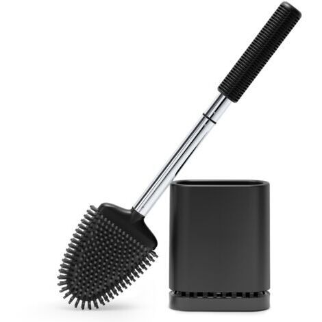 Brosse WC, Brosse Toilettes WC Silicone, Balai Toilette et Support, Noir Balayette Silicone Suspendu, Mural sans Percageà, Montage Mural/au Sol, Salle de Bain - Noir Mat