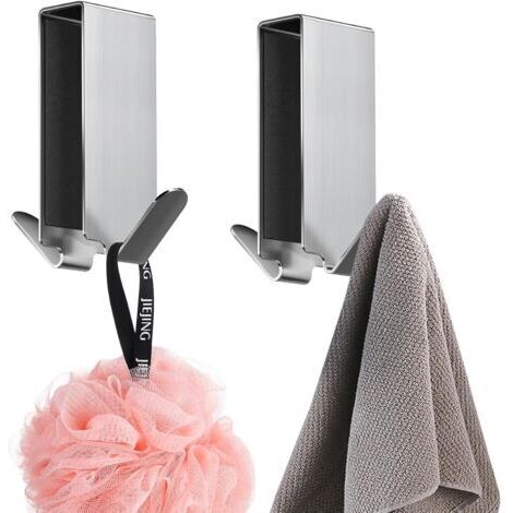 2 Pièces Crochet Douche, Patere Salle de Bain Sans Perçage, Crochets Porte de Bains Acier Inoxydable, Crochets de Porte Pour 6-12 mm d'épaisseur Verre Portes de Douche en Verre Sans Cadre (1/5)