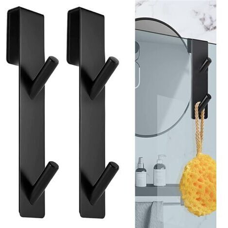 Lot de 2 crochets pour paroi de douche, en acier inoxydable, à suspendre, sans perçage, pour épaisseur de verre ≤ 12 mm (noir) (1/5)