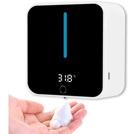 Distributeur Savon Automatique Mural, Distributeur Savon Écran LCD Affichant la Température Ambiante et la Vitesse, Peut être Nettoyé avec Un Seul Bouton 400ML, Mousse Seulement