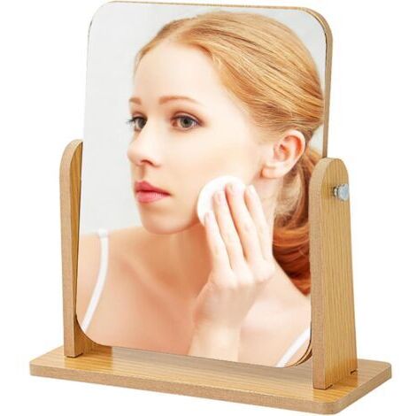 Miroir de Maquillage, Table Rotatif à 360 Degrés Miroir de Bureau en Bois Transparent Haut Miroir