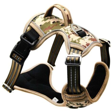 Camouflage Marron, M , Harnais Chien, Harnais Anti Traction pour Chien, Respirant Réglable Gilet Durable Réfléchissant, Facile à Mettre, Camouflage Harnais pour Petit Moyen et Grand Chien (1/4)