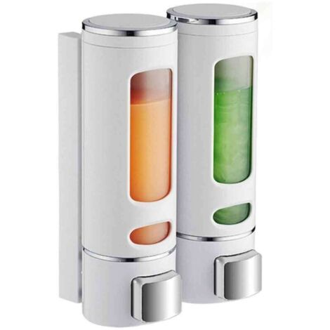 400 ML X 2 Distributeur Savon Mural Distributeur Shampoing et Gel Douche Distributeur Savon Douche Double Distributeur de Savon Liquide Mural Manuel Distributeur de Désinfection des Mains