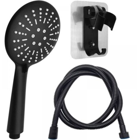 Pommeau de douche noir Douchette à main avec tuyau de 1,5 m et support de douchette à 3 types de jets Pommeau de douche à économie d'eau Pomme de douche multifonctionnelle
