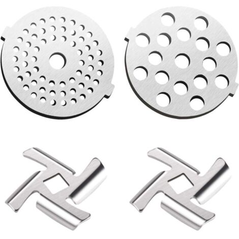 Lot de 4 Accessoires de Remplacement Pour Hachoir à Viande, 2pcs Lame De Hachoir à Viande 2pcs Plaques De Broyage Kit De Remplacement Pour Hachoir Viande éLectrique (1/4)