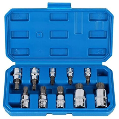 Douille Torx mâle 1/2'', 1/4'', 3/8'', 12 embouts Torx plats M4 M5 M6 M8 M9 M10 M12 M14 M16 M18, douille Allen avec boîte 10 pièces douille et embout pour clé