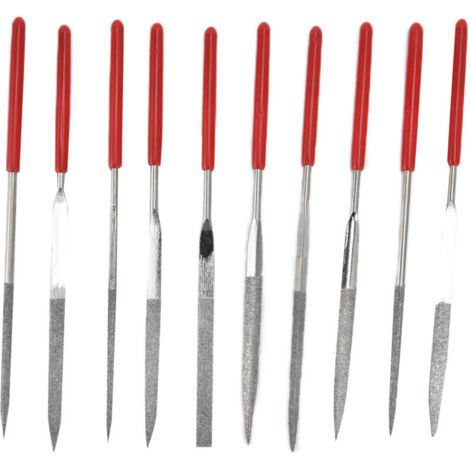 10 Pcs Assortis Mini Limes à Aiguille Diamant en Tige de 2x100mm, Ensemble de Fichiers Polyvalentes Diamant Lime en Métal pour Bijoutiers Verre Sculpture Sur Bois Modelisme Bijoutier