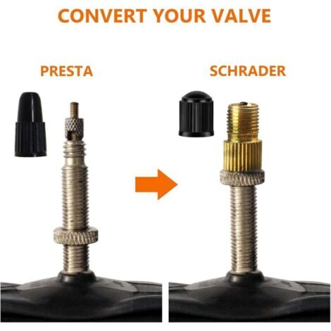 Adaptateur pour valve Presta en laiton (lot de 5 + 10 bouchons) - Convertissez Presta en Schrader pour les vélos, e-bikes, et e-scooters