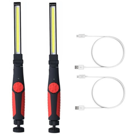 Lot de 2 lampes de travail LED rechargeables,lampe de travail magnétique sous le capot, lampe de travail COB sans fil alimentée par batterie pour barbecue/grill/automobile/inspection/atelier/urgence