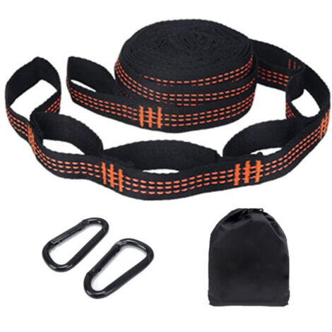 Sangles de Hamac pour Arbre avec 2 Cordes Hamac de 280cmx2,5cm and 2 Mousquetons de Fer kit de Fixation Hamac pour Balançoire Camping avec Capacité de Charge de 200 kg Respectueux des Arbres