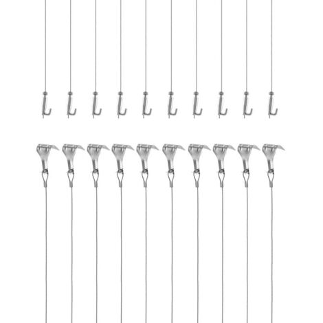 10 Pcs Kit Accrochage de Cadre Photo et Miroir, Fil Suspension en Acier Inoxydable Φ1.5mm x 2m avec Crochet Réglable et Crochets de Rail, Charge 40KG